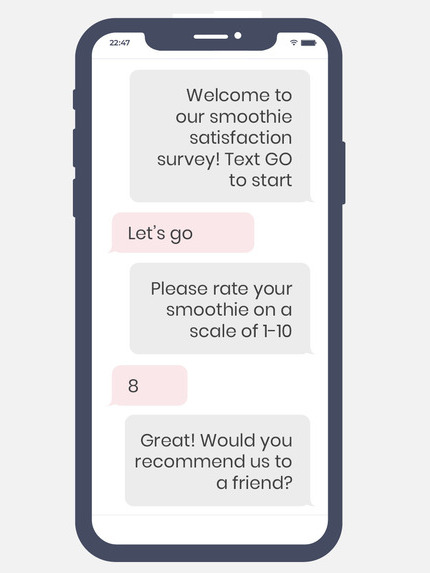 Example SMS marketing survey that asks a customer about their satisfaction with a smoothie